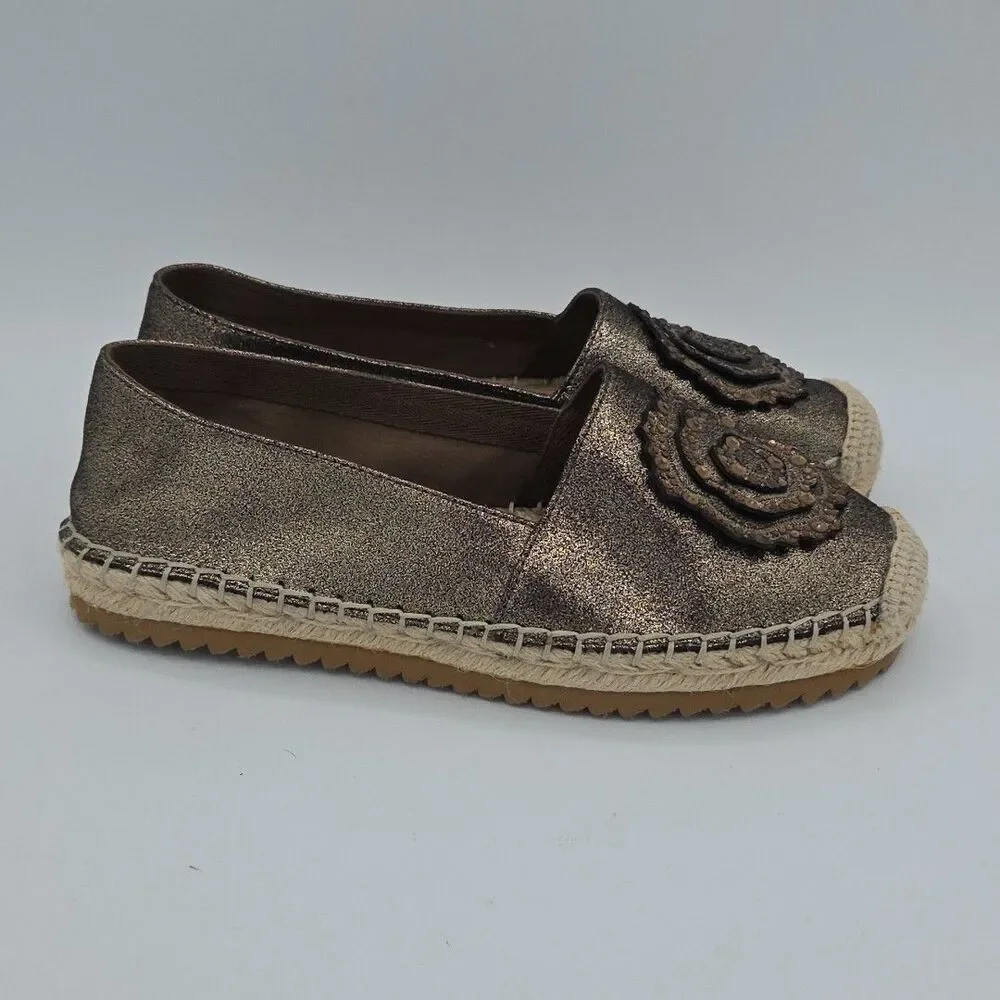 Karl Lagerfeld Size 6 Gold Metallic Embellished Espadrilles Abby Womens EUC